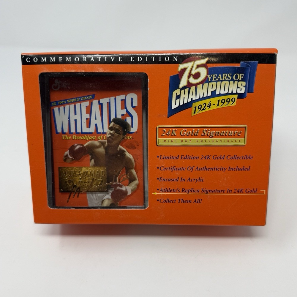 1999 Muhammad Ali Mini Wheaties Box 75 Years of Champions 24K Gold Signature